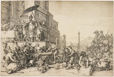 Josef uddeler korn i Egypten, ca. 1648-57 (radering)