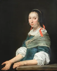 ""Portræt af en ung kvinde"" (Portræt af en ung kvinde) Maleri af Jan de Bray (ca 1627-1697)