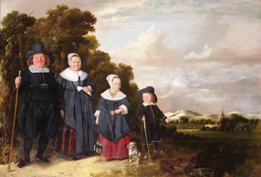 Gruppeportræt af en familie (olie på panel)