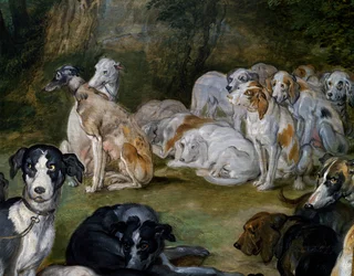 Hunde, detaljer fra Diana og Nymphs på tidspunktet for at forlade