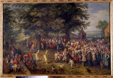Bryllupsbanket Scene bryllupsmiddag i en landsby. Maleri af Jan Brueghel (eller Bruegel eller Brueghel eller Brueghel), tidligere kendt som Bruegel de Velours (1568-1625) 1600-tallets Madrid, Musee du Prado