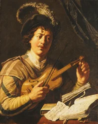 En ung mand, der stemmer en violin, ca. 1623-5