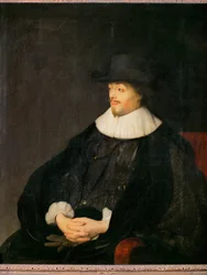 Constantijn Huygens, hollandsk digter og kunstnerven, far til lægen Christiaan Huygens ... (olie på træ)