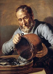 Vand og Alderdom: Fiskehandler med Spand og Balje Fisk, 1623-5