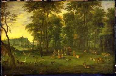 Ærkehertug Albrecht VII af Østrig og ærkehertuginde Isabella Clara Eugenia går i parken ved det kongelige slot i Bruxelles, 1621