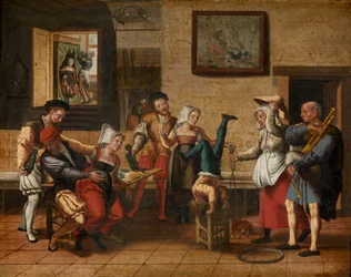 Pub scene (olie på træ)