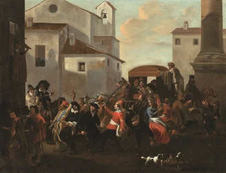 Et karneval på en romersk piazza (olie på lærred)