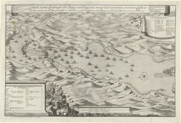 Slaget ved bugten ved Vigo og erobringen af ​​den spanske sølvflåde, 1702 Caarte vande Landingh i Vigos-bugten som en del af erobringen af ​​to Casteels og erobringen af ​​den spanske sølvflåde forankret i Baay for Redondella den