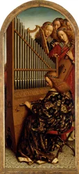 Gent-altertavlen. Tilbedelsen af det mystiske lam: musicerende engle, 1432.