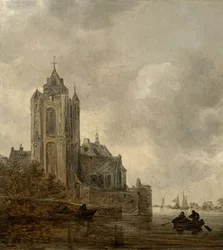 En kirke på bredden af en flod.