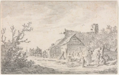Landskab med et sommerhus og figurer