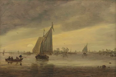 Solopgang over Haarlemmermeer med et schmalship og andre både