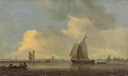Udsigt over floden Merwede og ruinen af Huis te Merwede; i baggrunden Dordrecht