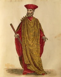 Capitano Generale Da Mar (flådens generalkaptajn) af Serenissima Republikken Venedig, af Jan van Grevenbroeck eller Giovanni Grevembroch (1731-1807), Gli Donne de Veneziani, fra illustreret bog med kostumer, akvarel