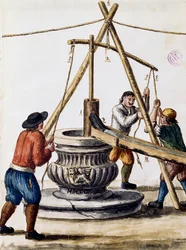 Gravebrønd, illustration fra Illustreret bog med venetianske dragter, af Jan Grevenbroeck (1731-1807), akvarel, Italien