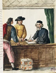 Fremragende købmand, illustration fra illustreret bog med venetianske dragter, af Jan Grevenbroeck (1731-1807), akvarel, Italien