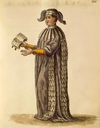 Lægekåbe, af Jan van Grevenbroeck eller Giovanni Grevembroch (1731-1807), Gli Abiti de Veneziani, fra illustreret bog med kostumer, akvarel