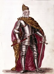 Doge Sebastiano Venier (1577 - 1578). Akvareltegning og blæk fra manuskriptet "Venitianernes skikke"" af Jan van Grevenbroeck (eller Giovanni Grevembroch (Grevenbroch) (1731-1807)