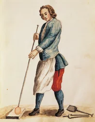 Glaspuster af Murano-glas, illustration fra Illustreret bog med venetianske dragter, af Jan Grevenbroeck (1731-1807), akvarel, Italien