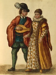 Gli Abiti de Veneziani af Jan van Grevenbroeck eller Giovanni Grevembroch, illustreret bog med kostumer og masker, akvarel