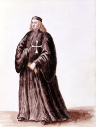 Ridder af Malta. Akvareltegning og blæk fra manuskriptet "Venitianernes skikke"" af Jan van Grevenbroek (eller Giovanni Grevenbroich (Grevenbroich) (1731-1807)