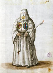 Kåber fra Sankt Bernardus af Sienas broderskab (pen & blæk og wc på papir)