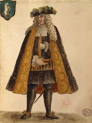 Sardinisk ambassadør, af Jan van Grevenbroeck eller Giovanni Grevembroch (1731-1807), Gli Abiti de Veneziani, fra illustreret bog med kostumer, akvarel