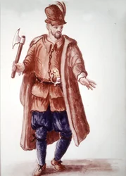 Scapolo di galéa: Betalt roer på kabysserne i 1700-tallet. Akvareltegning og blæk fra manuskriptet "Venitianernes skikke"" af Jan van Grevenbroeck (eller Giovanni Grevembroch (Grevenbroch) (1731-1807)