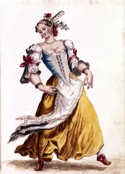 Venetiansk dans. Akvareltegning og blæk fra manuskriptet "Venitianernes skikke"" af Jan van Grevenbroek (eller Giovanni Grevenbroich (Grevenbroich) (1731-1807)