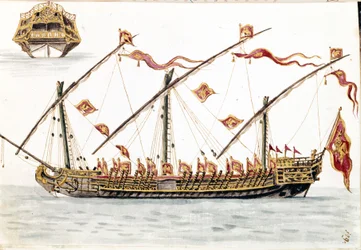 Venetiansk galesus. Akvareltegning og blæk fra manuskriptet "Venitianernes skikke"" af Jan van Grevenbroeck (eller Giovanni Grevembroch (Grevenbroch) (1731-1807)