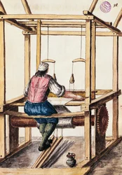 Væver, Illustration af Jan van Grevenbroeck (1731-1807) fra The dress of the Venetians manuscript, Italien