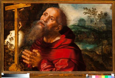 Repræsentation af Sankt Hieronymus (St. Hieronymus) Maleri af Jan Sanders Van Hemessen (ca. 1504-ca. 1575)