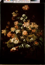 Blomster (Blomster). Stilleben af ​​en buket blomster. Maleri af Jan van Huysum (1682-1749)