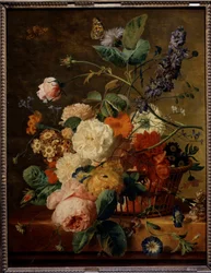 Blomsterkurv med sommerfugle. Maleri af Jan Van Huysum (1682-1749) Ec. Hol.