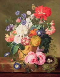 Blomster i en terracotta vase, 1744 (panel) (par til 68874)