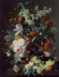 Stilleben med blomster og frugt, ca. 1715