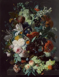 Stilleben med blomster og frugt, ca. 1715.
