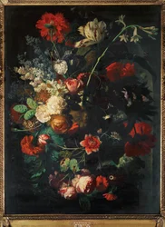 Vase med blomster på en sokkel (maleri på lærred)