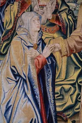 flamsk gobelin. Serien Heaven of Charles V. Christ siger farvel til sin mor (Despedida de Cristo/Despedida de Cristo/Christ siger farvel til sin mor). Tegneren Jan van Coninxloo. Fremstilling af Julien Portois, Mechelen (Malines). Omtrent 1521