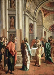 Præsentationen i templet - Jan van Scorel (1495-1562). Olie på træ, ca 1530-1536. Mål: 114x85 cm. Kunsthistorisk museum, Vienne