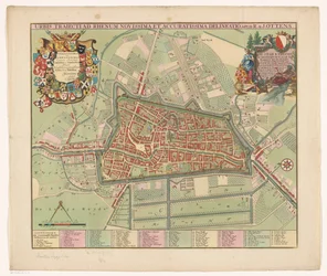 Plattegrund af byen Utrecht Den seneste og mest nøjagtige tegning af byen, der krydser Rhinen (titel på objekt)