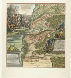 Slag bij Höchstädt, 1704 Kort over det glorværdige slag givet den 13. august nær Hochstett ved Donau (...) (titel på objekt)