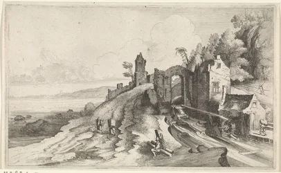 Kystlandskab med en vandmølle Seascapes (serietitel)