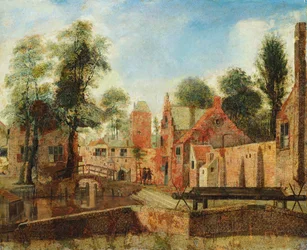En udsigt i en hollandsk by, som siges at være fra Tøjhushallen, Delft (olie på lærred)