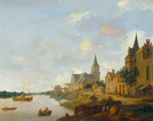 Rhinen ved Emmerich med Sankt Martins Kirke ...