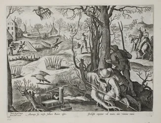 Fuglefangere, der bruger fælder lokket med rotter til at fange høge, plade 64, illustration fra 