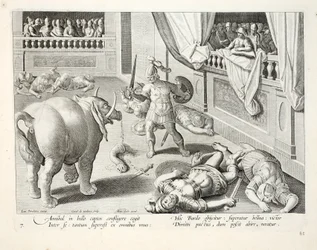 Hannibal får besejrede romere til at kæmpe mod hinanden, illustration fra 