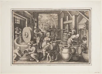 Oleum Olivarum (Produktionen af olivenolie), plade 12 i Nova Reperta (New Inventions of Modern Times)