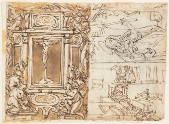 Skitsebog Side; Monument over Marcus Aurelius Antonius med søn; Studie til en gravering