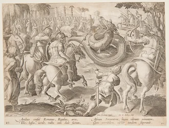 Den romerske konsul Attilius Regulus kæmper mod en kæmpe afrikansk slange, plade 25 i Wild Hunts-serien